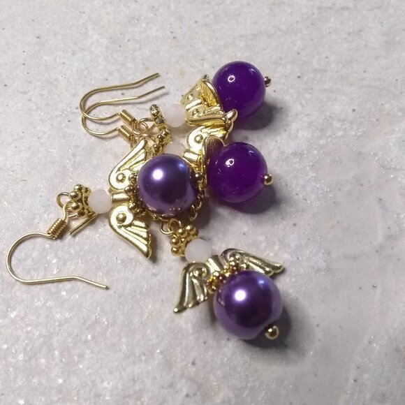 🍂🍁🍃 3/$25!!! Saucy Angels! Lilac, Purple & Gold Angel Girly Earrings! - Picture 9 of 9
